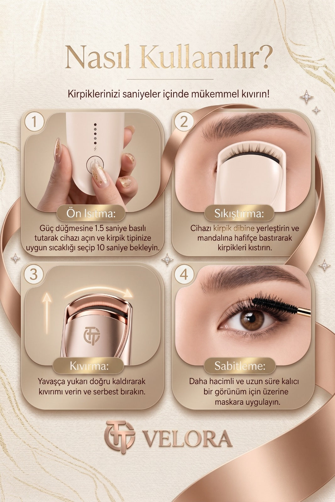 VELORA Lift™ Isı Destekli Şarjlı Kirpik Kıvırıcı – 2 Isı Modlu