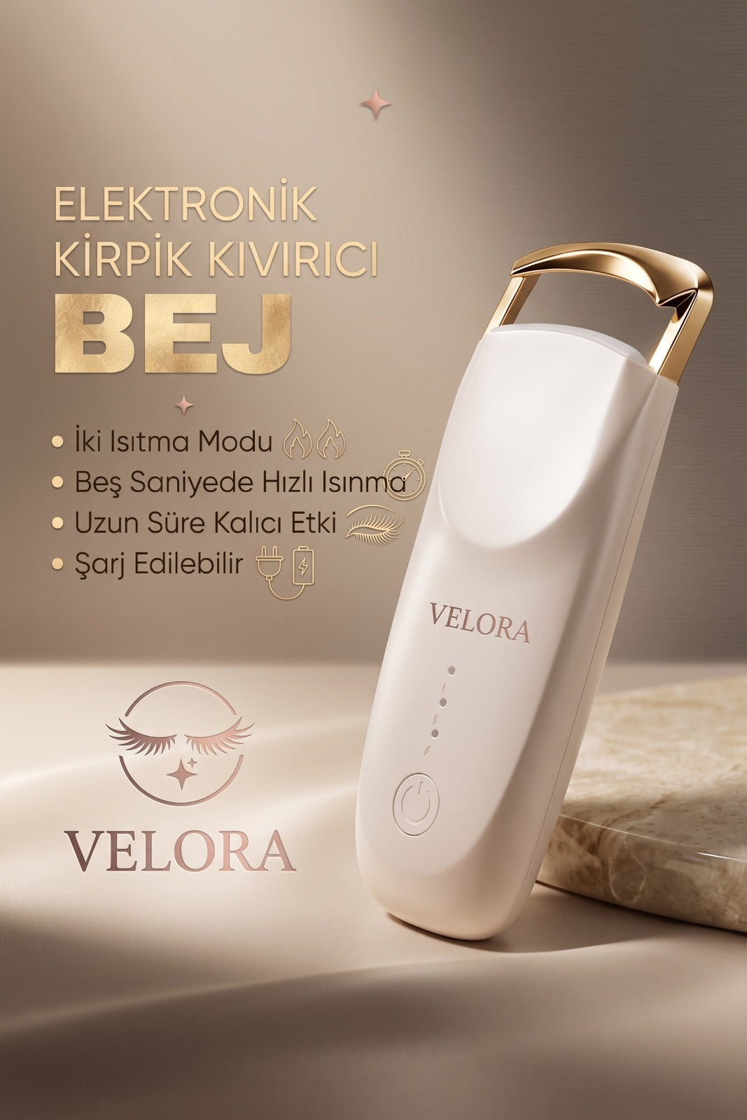 VELORA Lift™ Isı Destekli Şarjlı Kirpik Kıvırıcı – 2 Isı Modlu