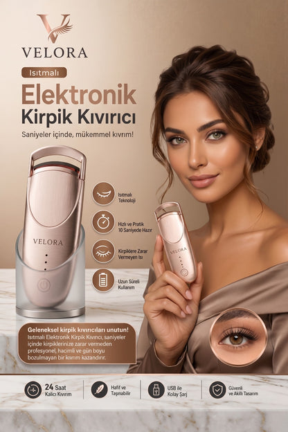 VELORA Lift™ Isı Destekli Şarjlı Kirpik Kıvırıcı – 2 Isı Modlu
