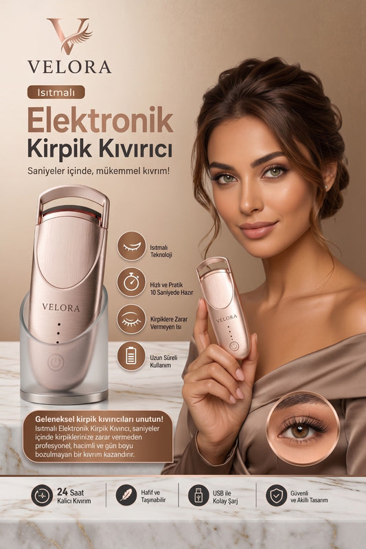 VELORA Lift™ Isı Destekli Şarjlı Kirpik Kıvırıcı – 2 Isı Modlu